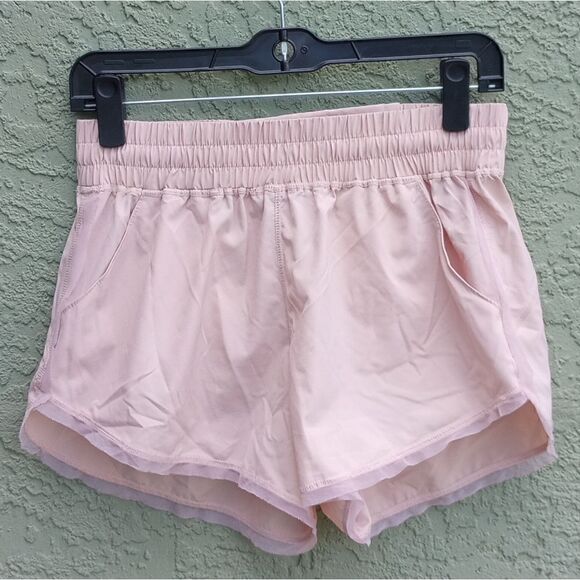 SAM EDELMAN Light Pink Active Running Spandex Shorts Pockets & Sheer Trim Size S - Picture 1 of 11